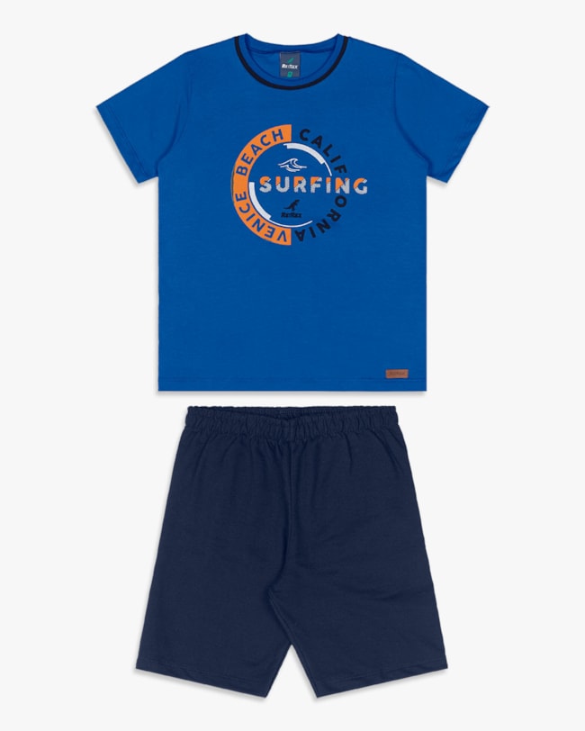 Conjunto Curto Infantil Menino Estampa Surf - ReiRex - Azul Mar-41c79a44-f241-4850-b1d5-8843fbe9d4dc
