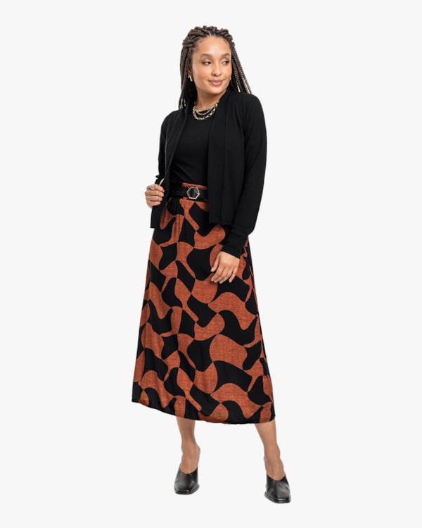 Conjunto Feminino Blusa e Cardigan Canelado - Cereja Rosa - Preto