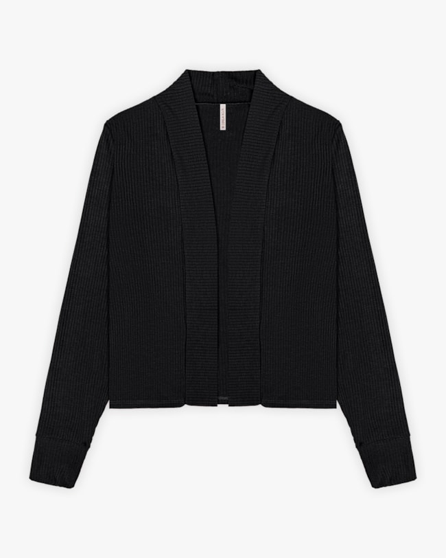 Conjunto Feminino Blusa e Cardigan Canelado - Cereja Rosa - Preto-44977a16-864e-45ec-b271-34c03293d89e