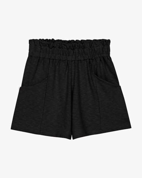 Conjunto Feminino Cropped e Shorts em Moletinho - Cereja Rosa - Preto