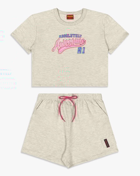 Conjunto Feminino Juvenil Blusa e Shorts - BaseD - Mescla Banana