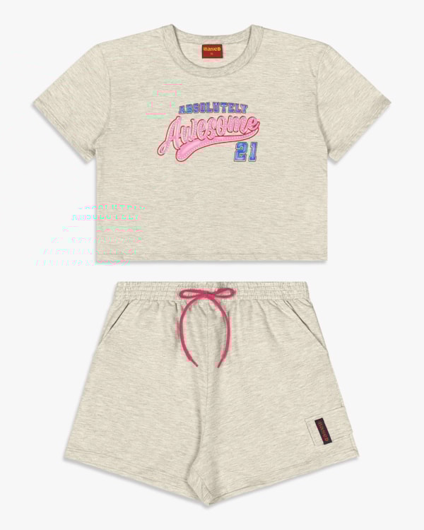 Conjunto Feminino Juvenil Blusa e Shorts - BaseD - Mescla Banana
