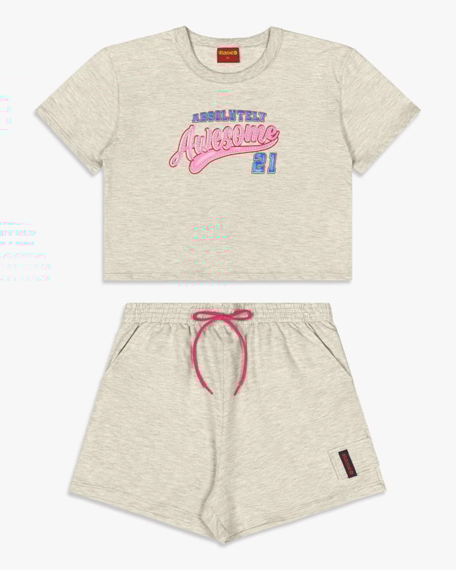 Conjunto Feminino Juvenil Blusa e Shorts - BaseD - Mescla Banana-cfa9a27c-d8f1-4ea0-b5b8-1fe09a752588