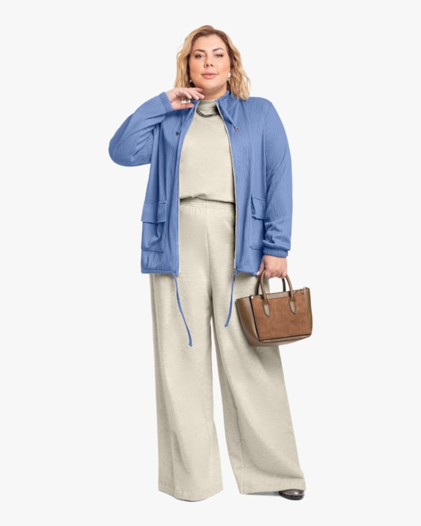 Conjunto Feminino Plus Size em Moletom Cereja Rosa Mescla