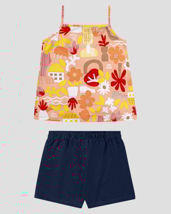 Conjunto Infantil Blusa Alça Fina e Shorts Kely Kety Laranja