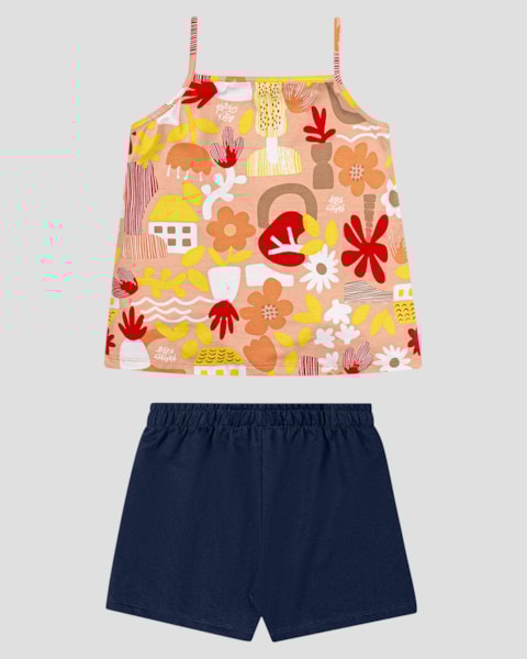 Conjunto Infantil Blusa Alça Fina e Shorts Kely Kety Laranja