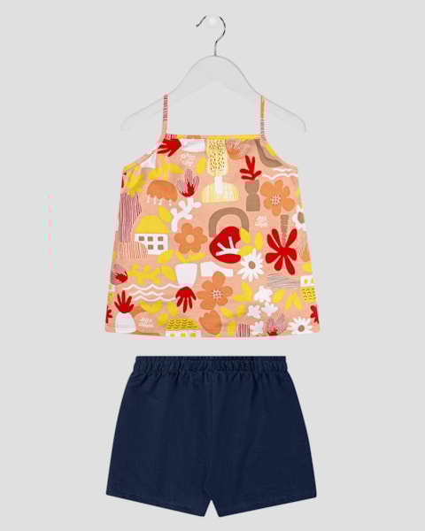 Conjunto Infantil Blusa Alça Fina e Shorts Kely Kety Laranja