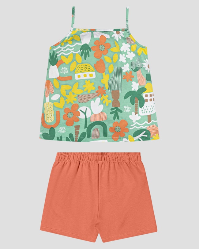 Conjunto Infantil Blusa Alça Fina e Shorts Kely Kety Verde-8688014e-3ea9-45f2-b49f-011e5b25c936