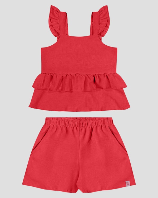 Conjunto Infantil Blusa com Babado e Shorts Kely Kety Vermelho