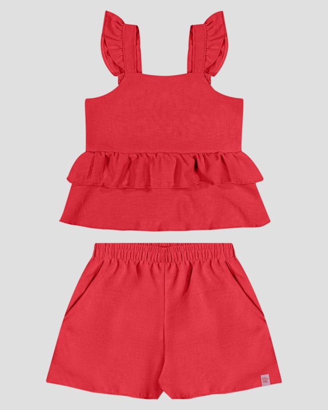 Conjunto Infantil Blusa com Babado e Shorts Kely Kety Vermelho-c9bfcbf4-ca66-4364-a0f4-65702366f5c5