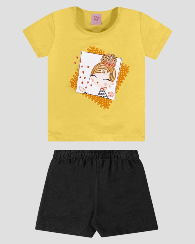 Conjunto Infantil Blusa com Estampa e Shorts Kely Kety Amarelo-2c86e6c1-c087-4063-b0f2-53c8e5f64b57