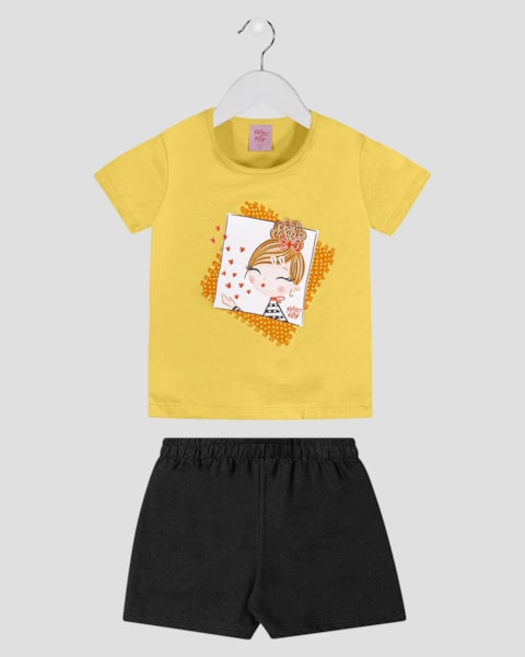 Conjunto Infantil Blusa com Estampa e Shorts Kely Kety Amarelo