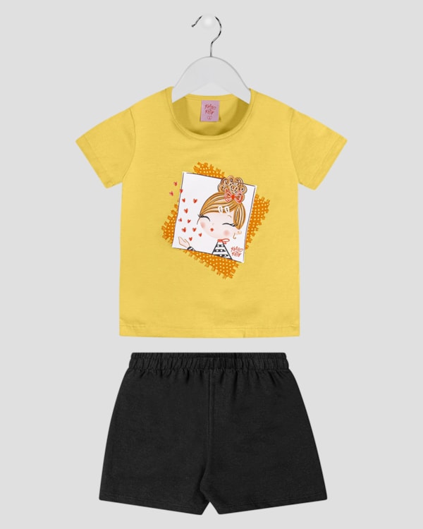 Conjunto Infantil Blusa com Estampa e Shorts Kely Kety Amarelo