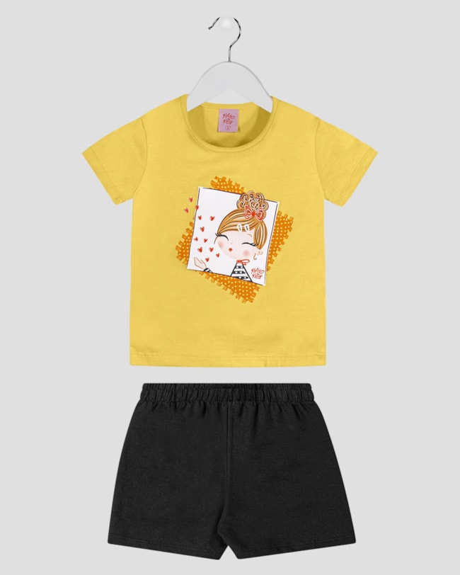 Conjunto Infantil Blusa com Estampa e Shorts Kely Kety Amarelo-f0b81760-b17e-4238-b65a-92412ff0b5cc