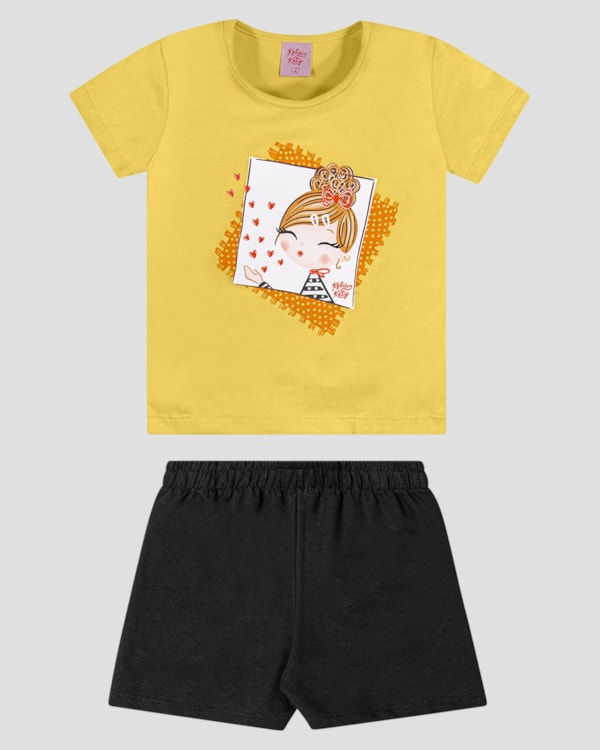 Conjunto Infantil Blusa com Estampa e Shorts Kely Kety Amarelo