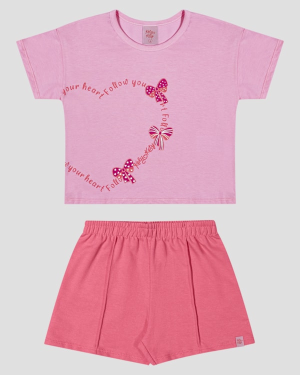 Conjunto Infantil Blusa com Estampa e Shorts Kely Kety Rosa