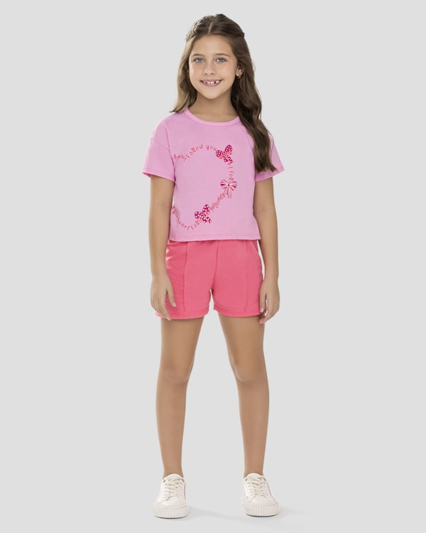 Conjunto Infantil Blusa com Estampa e Shorts Kely Kety Rosa