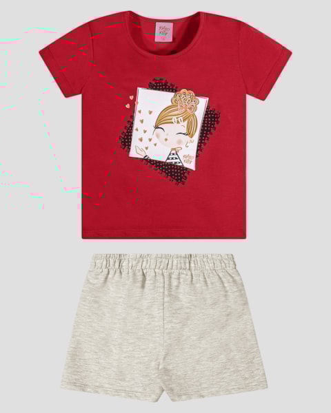 Conjunto Infantil Blusa com Estampa e Shorts Kely Kety Vermelho