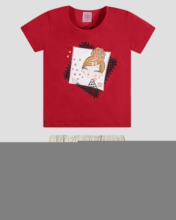 Conjunto Infantil Blusa com Estampa e Shorts Kely Kety Vermelho