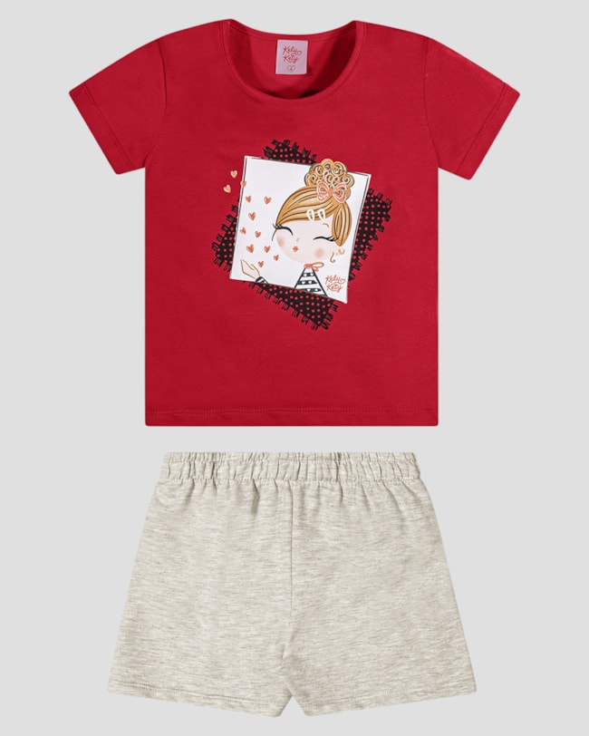 Conjunto Infantil Blusa com Estampa e Shorts Kely Kety Vermelho-c724e7c5-e223-4d4d-b5b6-4924261bf402