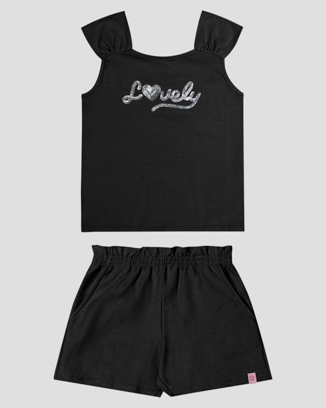 Conjunto Infantil Blusa com Lantejoula e Shorts Kely Kety Preto-39a94fdd-24a0-4105-ae71-a1a5e669bb61