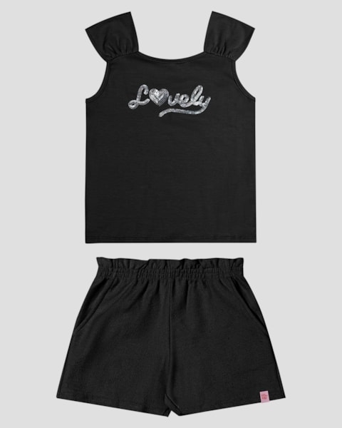 Conjunto Infantil Blusa com Lantejoula e Shorts Kely Kety Preto