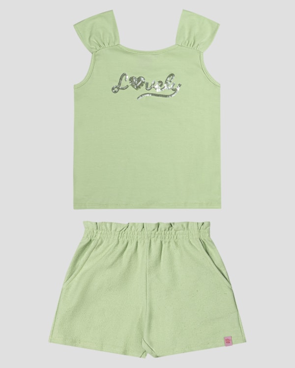 Conjunto Infantil Blusa com Lantejoula e Shorts Kely Kety Verde