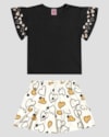 Conjunto Infantil Blusa e Saia Estampa Coração Kely Kety Preto-3216a545-d89a-479f-86fa-dcf437f383b2
