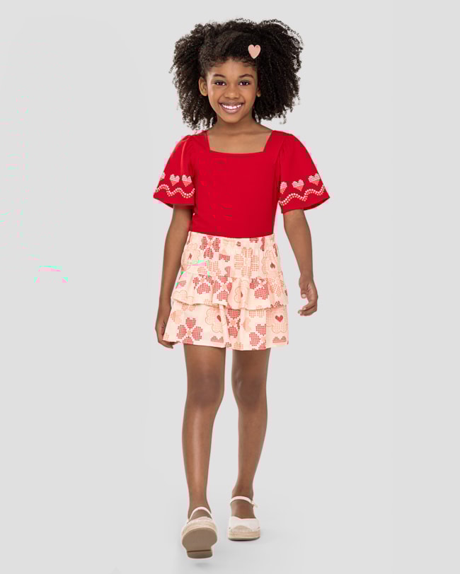 Conjunto Infantil Blusa e Saia Estampada Kely Kety Vermelho-167961ed-7acd-423f-a2e8-286cf76d957b