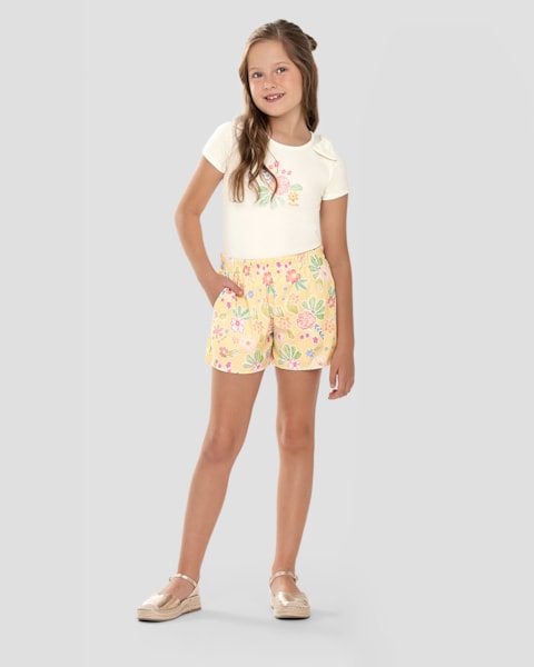 Conjunto Infantil Blusa e Short Estampado Kely Kety Branco