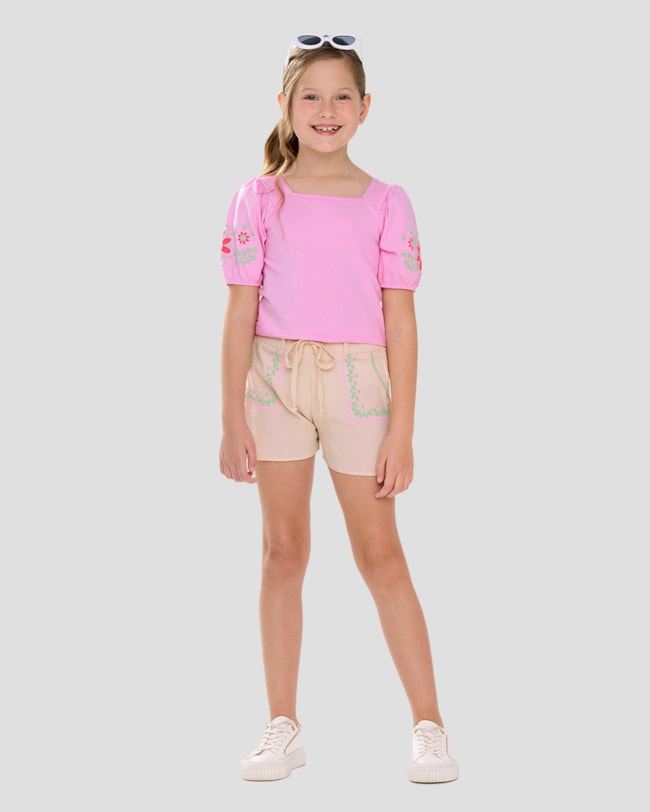 Conjunto Infantil Blusa e Shorts com Estampa Kely Kety Rosa-426563a9-cc87-44de-82b2-1accfec18c3b