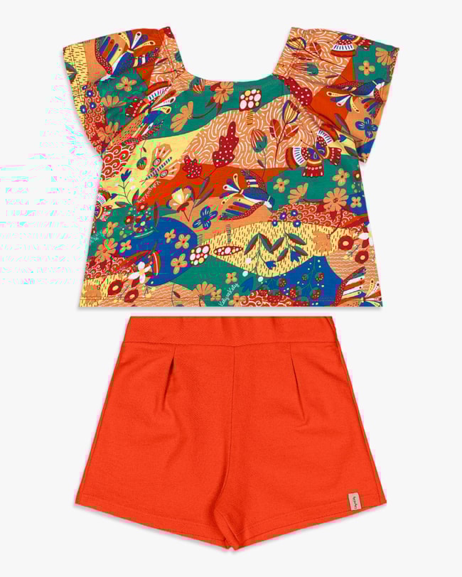 Conjunto Infantil Blusa Estampada e Shorts - Kely Kety - Tomato-b599c4ef-0e77-437f-8987-4f72fd2cdab3
