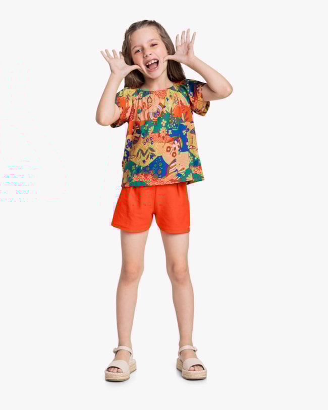 Conjunto Infantil Blusa Estampada e Shorts - Kely Kety - Tomato-74e2ef15-f4e0-4cb0-bd2d-591468608e0a