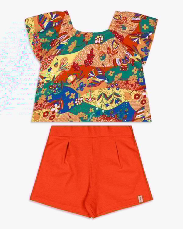 Conjunto Infantil Blusa Estampada e Shorts - Kely Kety - Tomato