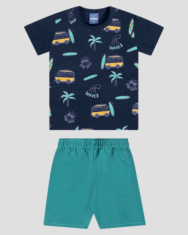 Conjunto Infantil Camiseta Estampada e Bermuda ReiRex Azul-8d96f8ff-91d6-4662-b703-b673cbb2780e