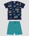Conjunto Infantil Camiseta Estampada e Bermuda ReiRex Azul-67dceb3f-531c-4d43-b658-f41b727011ad