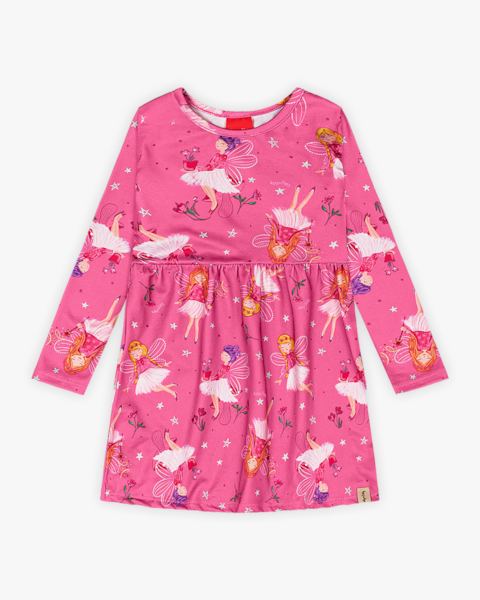 Conjunto Infantil com Vestido e Bolsa Boneca Estampa Fada- Kely Kety - Rosa