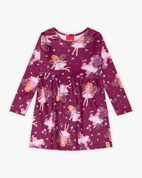 Conjunto Infantil com Vestido e Bolsa Boneca Estampa Fada- Kely Kety - Roxo