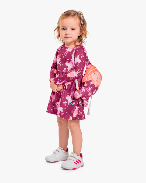 Conjunto Infantil com Vestido e Bolsa Boneca Estampa Fada- Kely Kety - Roxo