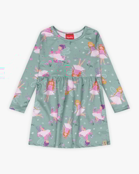 Conjunto Infantil com Vestido e Bolsa Boneca Estampa Fada- Kely Kety - Verde