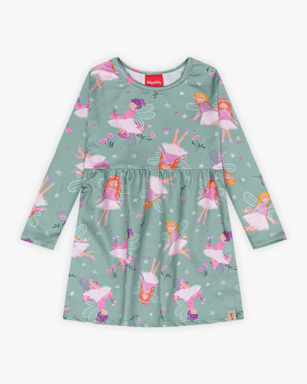 Conjunto Infantil com Vestido e Bolsa Boneca Estampa Fada- Kely Kety - Verde