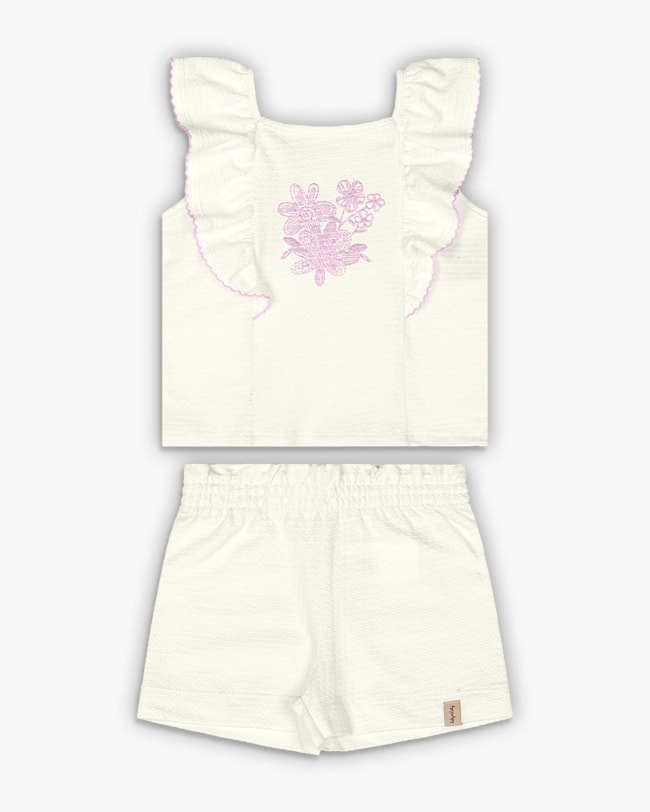 Conjunto Infantil em Malha Texturizada com Babados - Kely Kety - Natural-3575c6e0-7824-477f-a164-a947d4f1a181