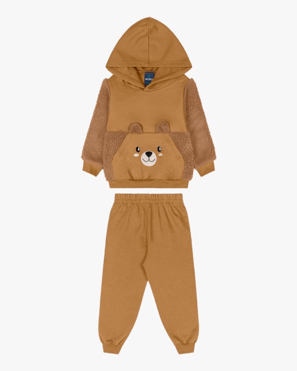 Conjunto Infantil em Moletom com Pelo Teddy - ReiRex - Marrom