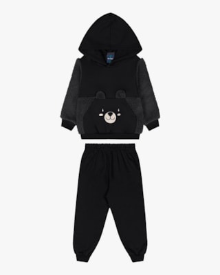 Conjunto Infantil em Moletom com Pelo Teddy - ReiRex - Preto-01