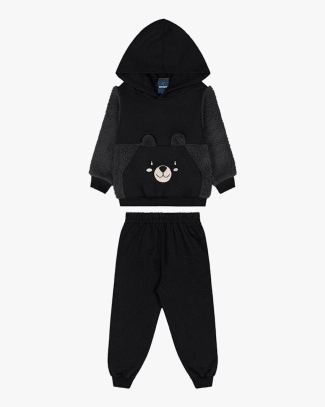 Conjunto Infantil em Moletom com Pelo Teddy - ReiRex - Preto-01-f996c8ba-a322-4c4e-a1ec-8d25d7f0a546