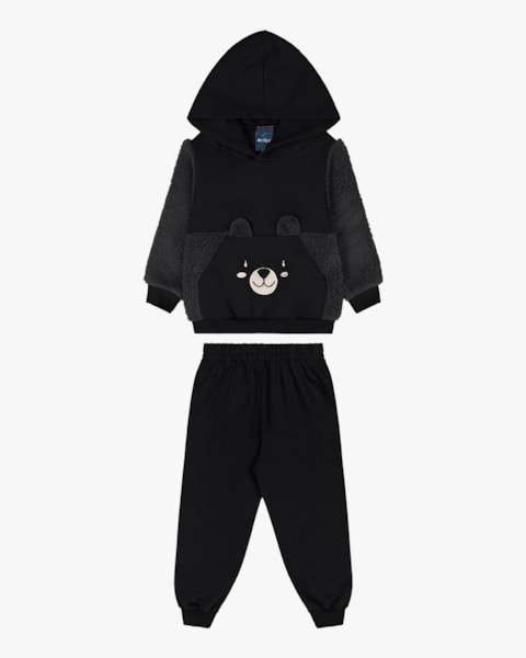 Conjunto Infantil em Moletom com Pelo Teddy - ReiRex - Preto