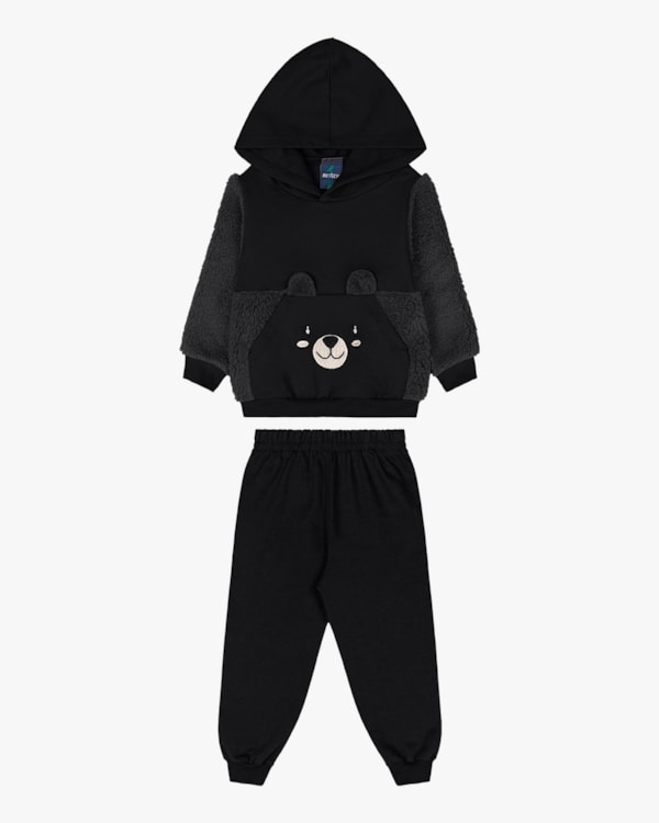 Conjunto Infantil em Moletom com Pelo Teddy - ReiRex - Preto
