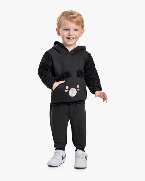 Conjunto Infantil em Moletom com Pelo Teddy - ReiRex - Preto