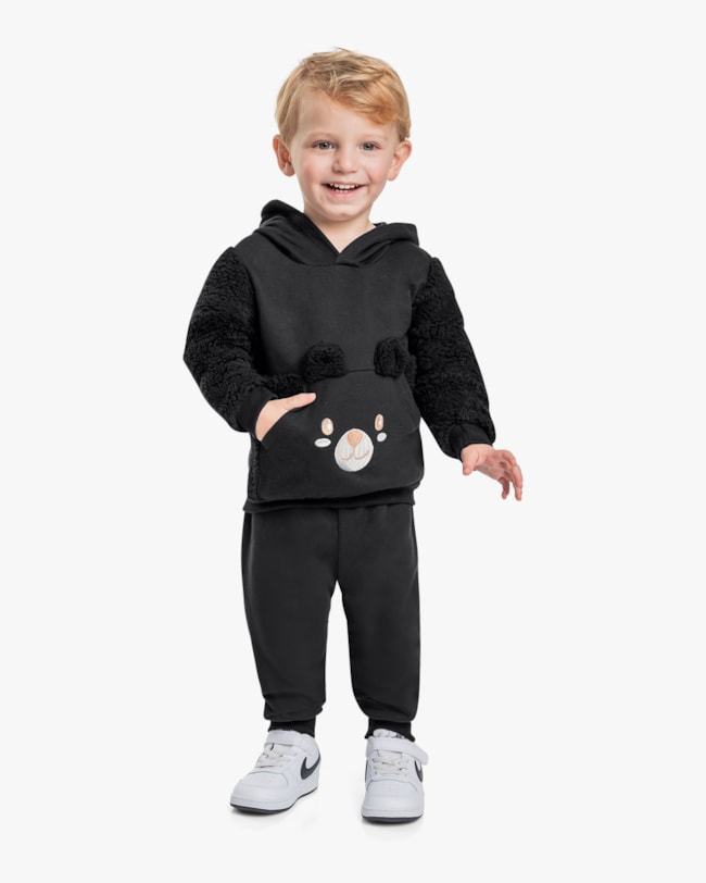 Conjunto Infantil em Moletom com Pelo Teddy - ReiRex - Preto-60c54290-ebb9-4fe6-9b00-c6eaf1f5f23e