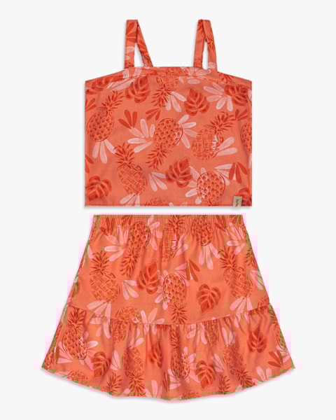 Conjunto Infantil Estampado com Regata e Saia - Kely Kety - Nectarine